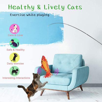 Catnip Toys Interactive with Fishing Rod Electric Moving Flopping Fish Cat Kicker Toy Realistic for Indoor Cats Pets Kitten…