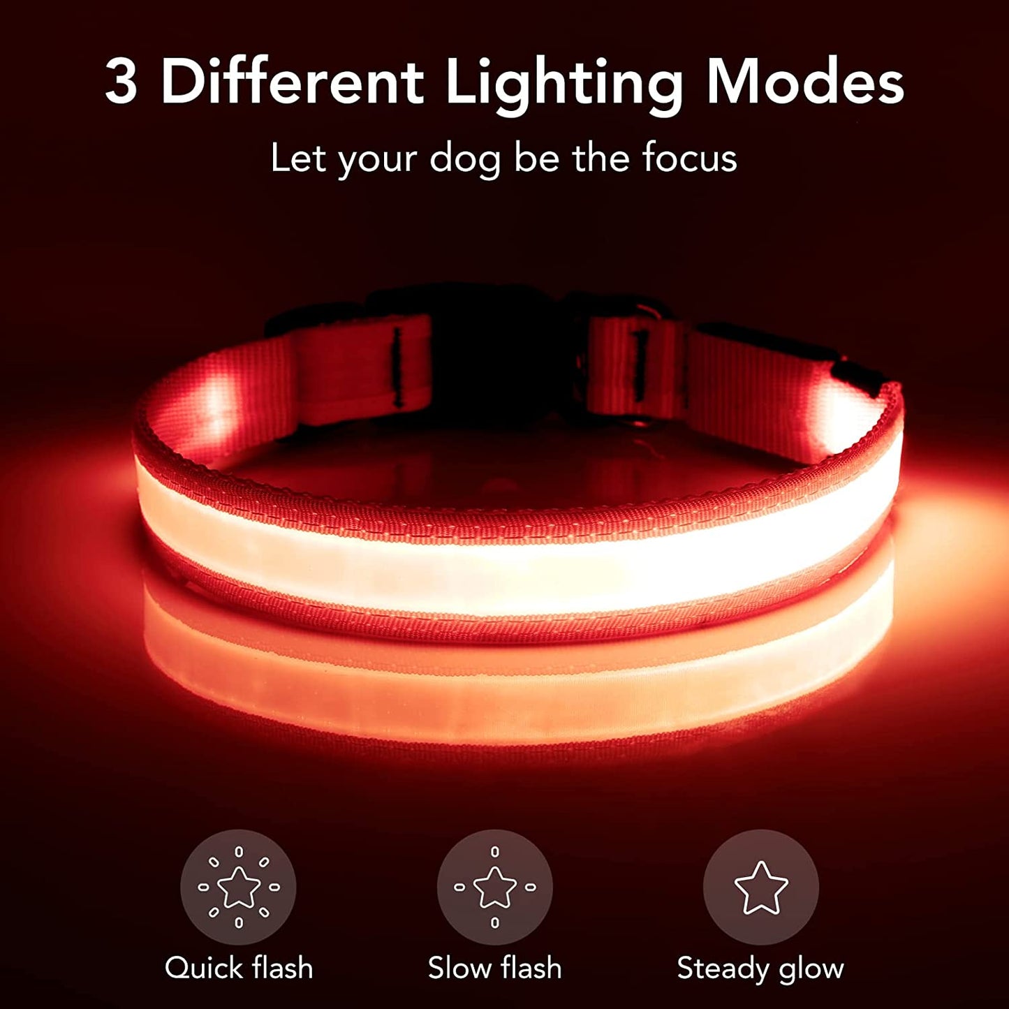 LED Dog Collar, Light up Dog Collar Adjustable USB Rechargeable Super Bright Safety Light Glowing Collars for Dogs(Small,Red)