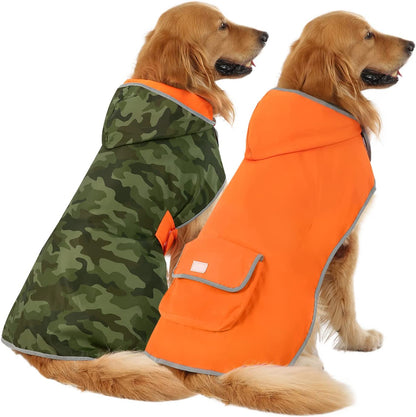 Reversible Dog Raincoat Hooded Slicker Poncho Rain Coat Jacket for Small Medium Large Dogs Camo Orange - L