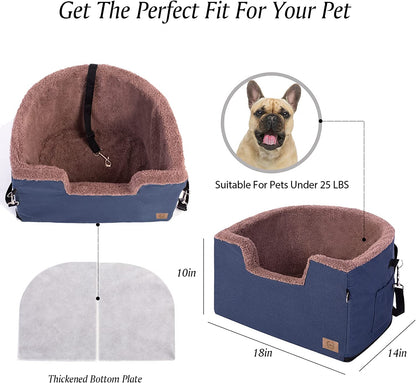 Dog Car Seat, Dog Booster Seat for Car Front Seat, Elevated Pet Bed for Cars, Trucks, and Suvs - Supports Pets up to 25 Lb, with Clip-On Leash and Storage Package