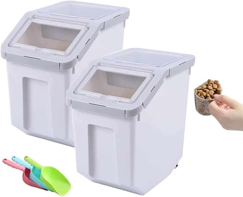 Dog Food Storage Containers 20Lb, 2 Pack Airtight Pet Food Container with Measuring Cup, Scoop, Wheels for Rice, Grain Flour - Grey