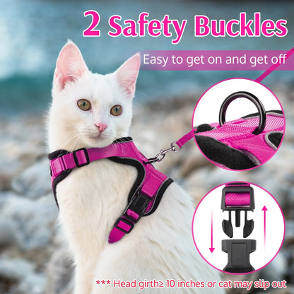 Cat Harness and Leash for Walking, Escape Proof Soft Adjustable Vest Harnesses for Cats, Easy Control Breathable Reflective Strips Jacket, Rose Red