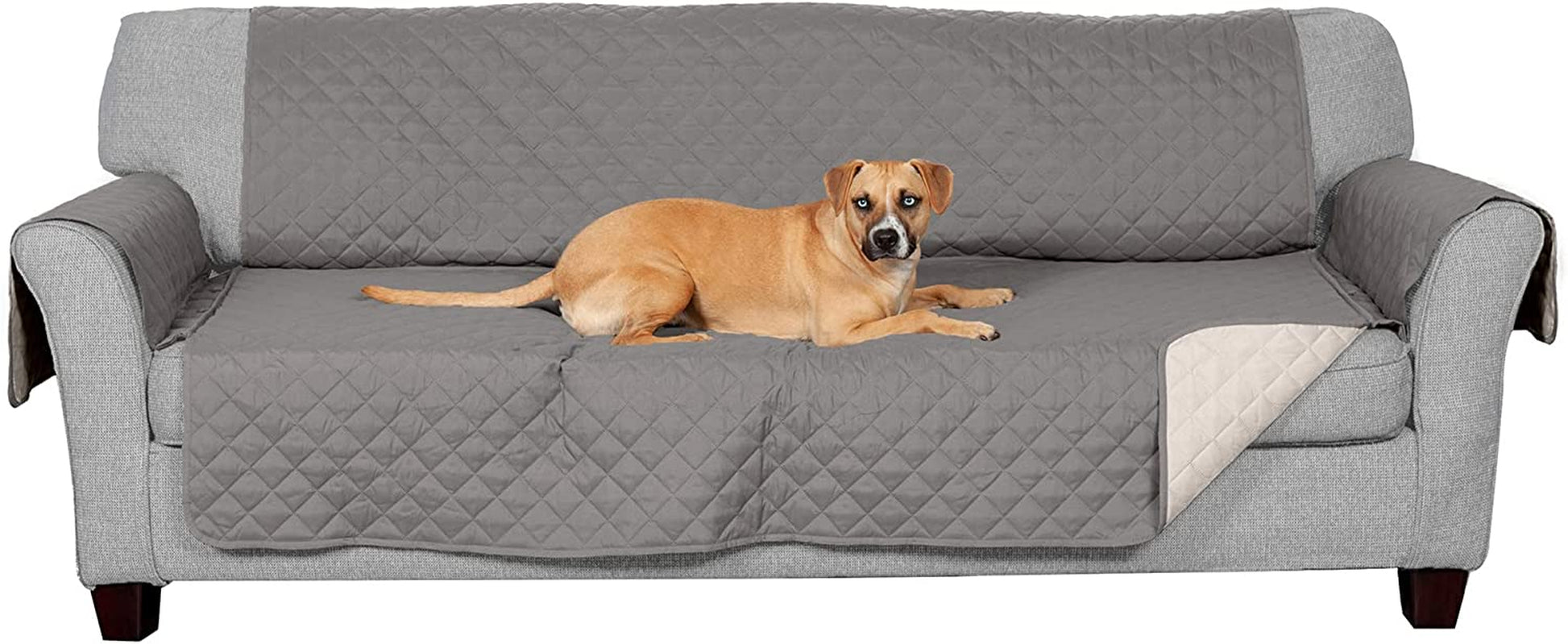 Water-Resistant & Reversible Large Sofa/Couch Cover Protector for Dogs, Cats, & Children - Two-Tone Pinsonic Quilted Living Room Furniture Cover - Gray/Mist, Large Sofa