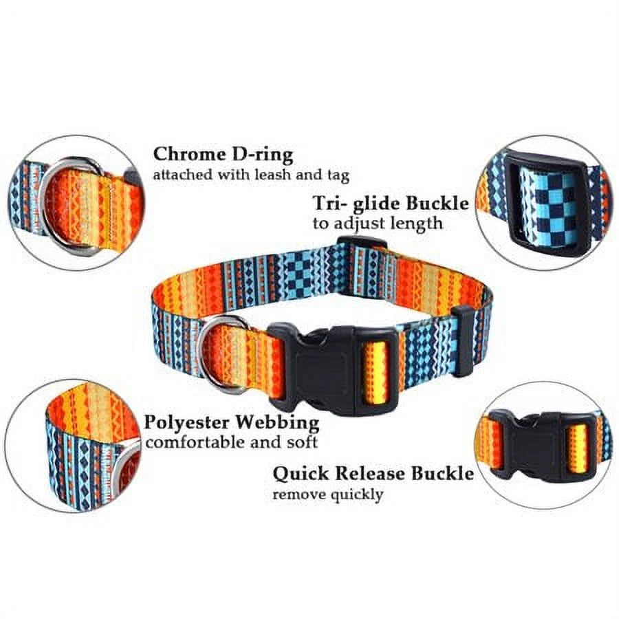 3 Packs Dog Collar with Patterns, Adjustable Dog Collars for Small Medium Large Dogs (M)