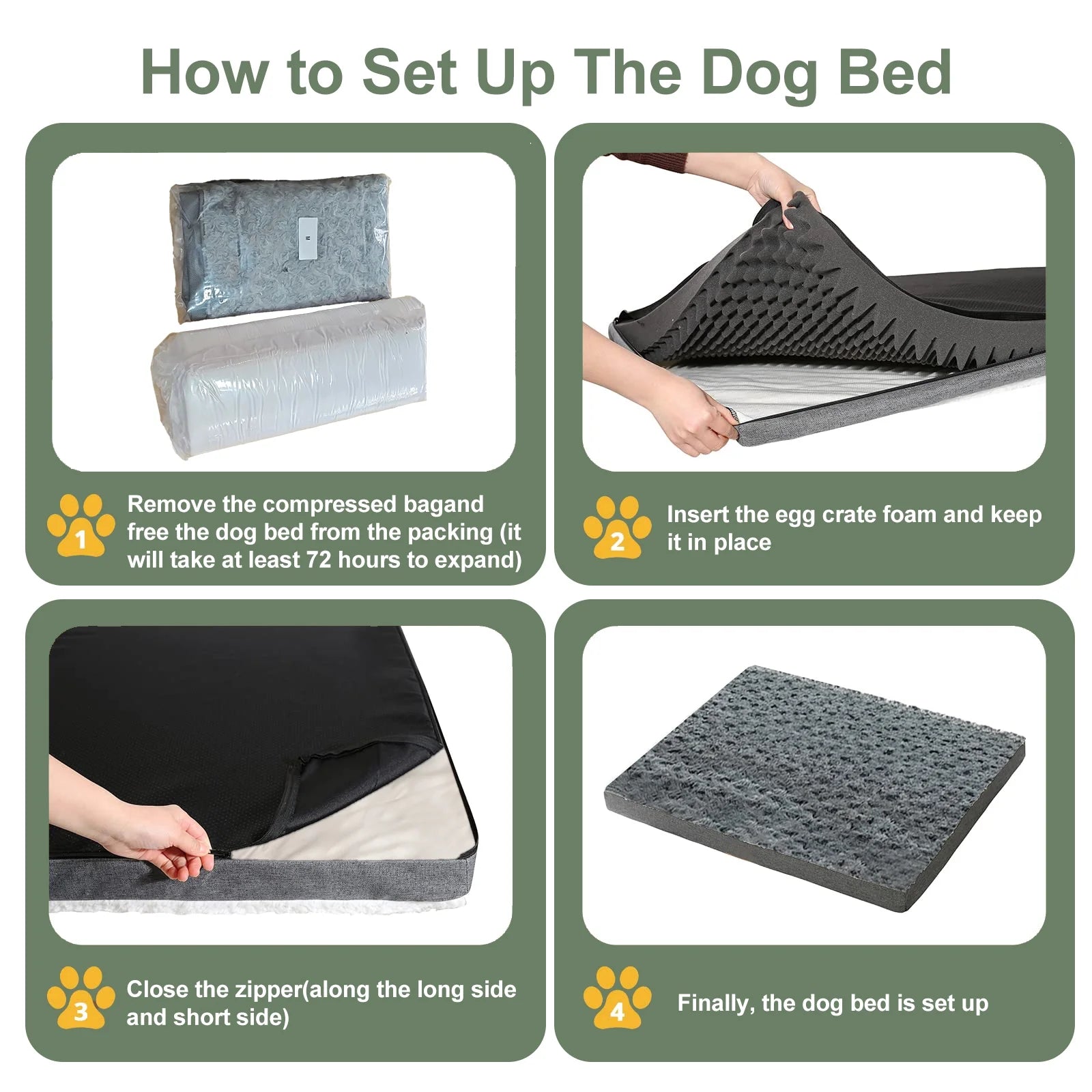 Dog Beds for Large Dogs Washable, Dog Crate Pads with Removable Cover & Faux Fur, Soft Plush Memory Foam Orthopedic Dogs Bed Mat, Suitable for Dogs up to 65 Lbs (Grey, 36"X27"X3")