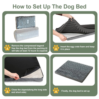 Dog Beds for Large Dogs Washable, Dog Crate Pads with Removable Cover & Faux Fur, Soft Plush Memory Foam Orthopedic Dogs Bed Mat, Suitable for Dogs up to 65 Lbs (Grey, 36"X27"X3")