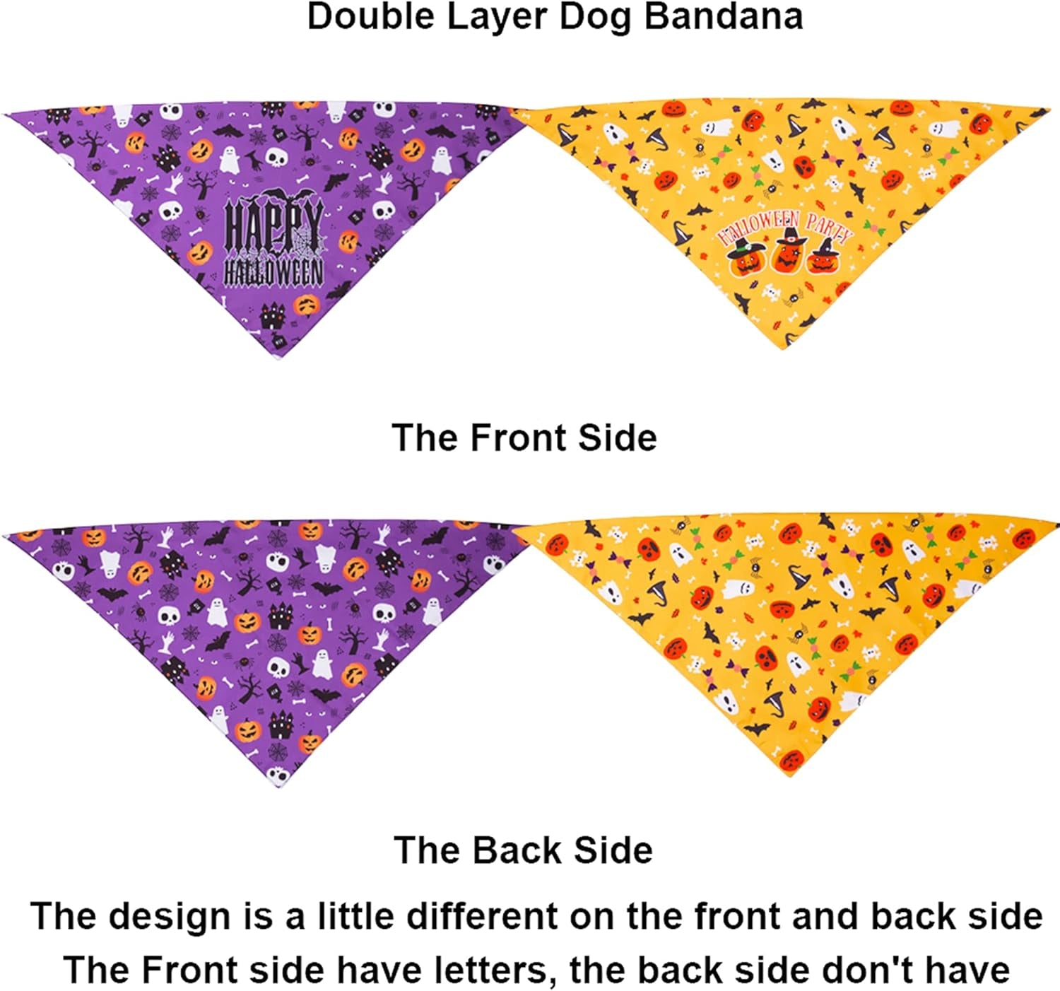 2 Pack Halloween Dog Bandana, Reversible Triangle Dog Scarf Accessories Halloween Bandanas for Small Medium Large Dogs Pets (Purple & Yellow)