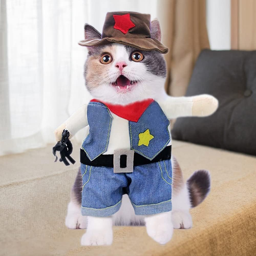 Cowboy Pet Costume, Funny Pet Cowboy Outfit Clothing with Hat for Small Medium Large Dog Cat(L)