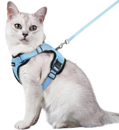 Cat Harness and Leash for Walking, Escape Proof Soft Adjustable Vest Harnesses for Cats, Easy Control Breathable Reflective Strips Jacket, Baby Blue