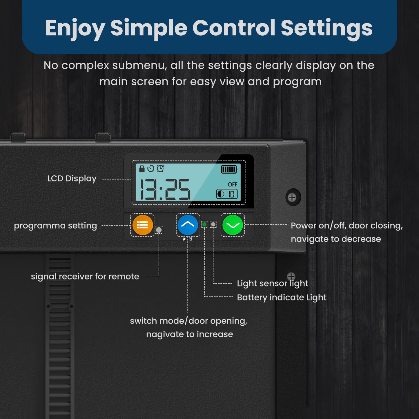 Solar Automatic Chicken Coop Door,  Chicken Coop Door Opener with LCD Screen, Light Sensor/ Timer/ Remote Control Auto Chicken Doors, anti Pinch Waterproof Coop Door, Ideal for Chicken Breeding