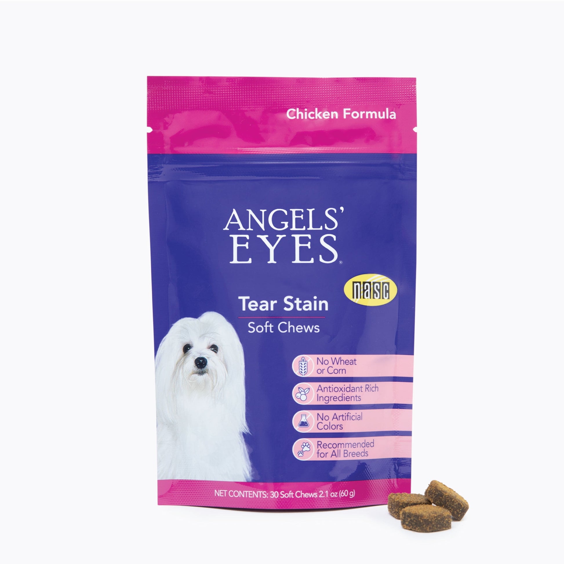 Angels’ Eyes Tear Stain Soft Chews for Dogs and Cats, Chicken Flavor, Pet Eye Care and Grooming, 30 Count Bag