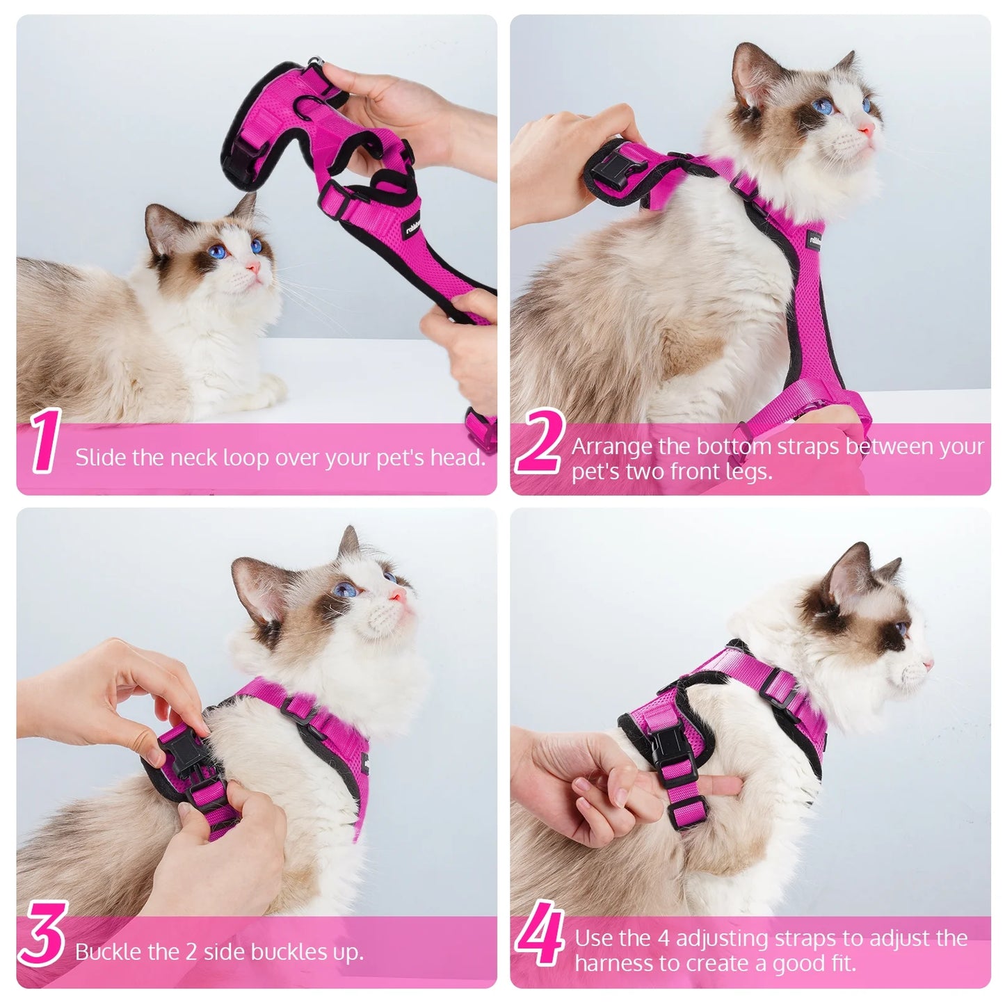 Cat Harness and Leash for Walking, Escape Proof Soft Adjustable Vest Harnesses for Cats, Easy Control Breathable Reflective Strips Jacket, Rose Red