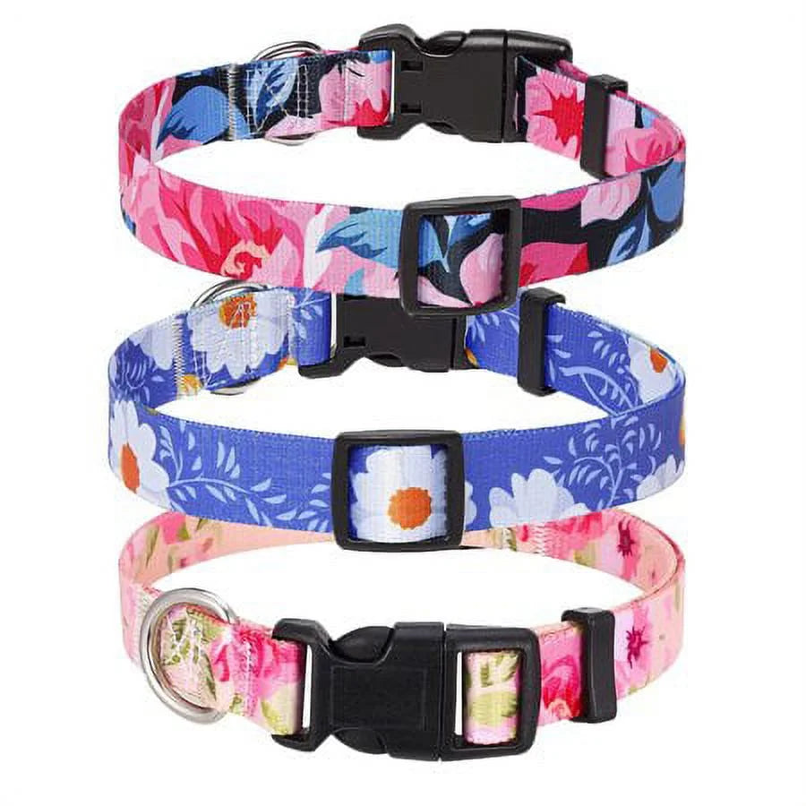 3 Packs Dog Collar with Patterns, Adjustable Dog Collars for Small Medium Large Dogs (M)