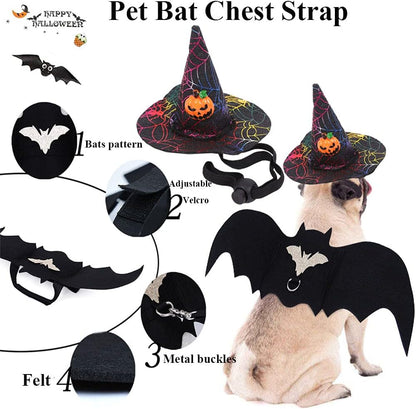 4 Pieces Halloween Pet Costume Set Bat Wings Witch Cloak Wizard Hat for Cats and Small Dogs Cute Puppy Cat Dress up Accessories Cosplay Halloween Party Decorations (Halloween)