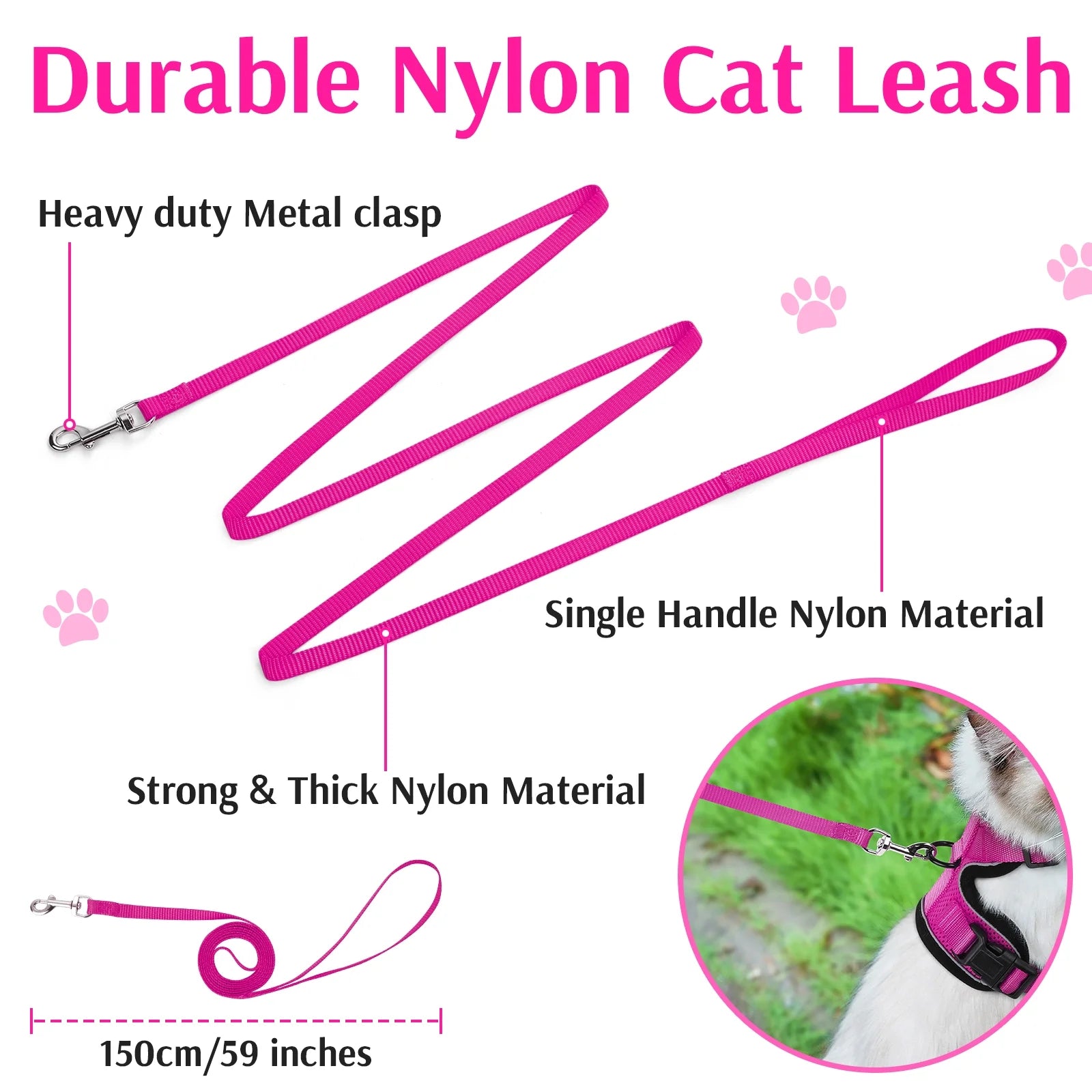 Cat Harness and Leash for Walking, Escape Proof Soft Adjustable Vest Harnesses for Cats, Easy Control Breathable Reflective Strips Jacket, Rose Red