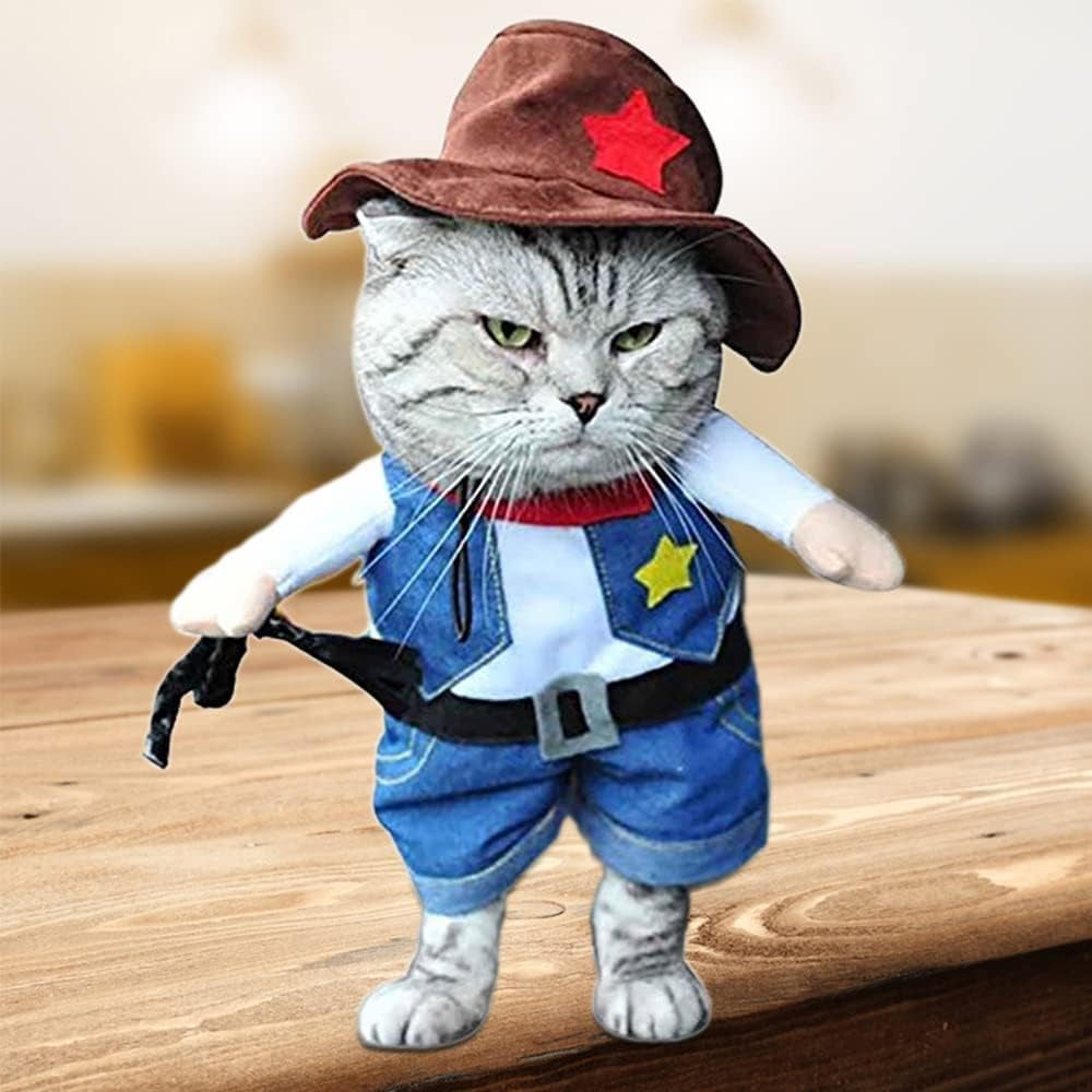 Cowboy Pet Costume, Funny Pet Cowboy Outfit Clothing with Hat for Small Medium Large Dog Cat(L)