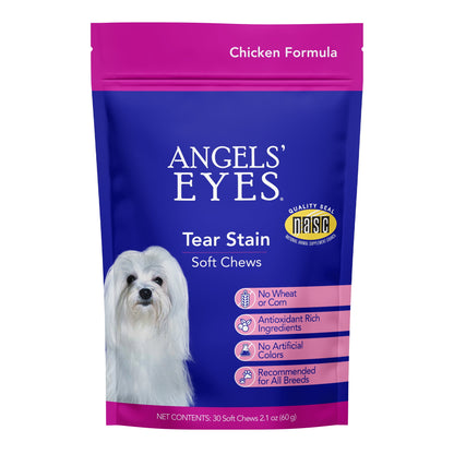 Angels’ Eyes Tear Stain Soft Chews for Dogs and Cats, Chicken Flavor, Pet Eye Care and Grooming, 30 Count Bag