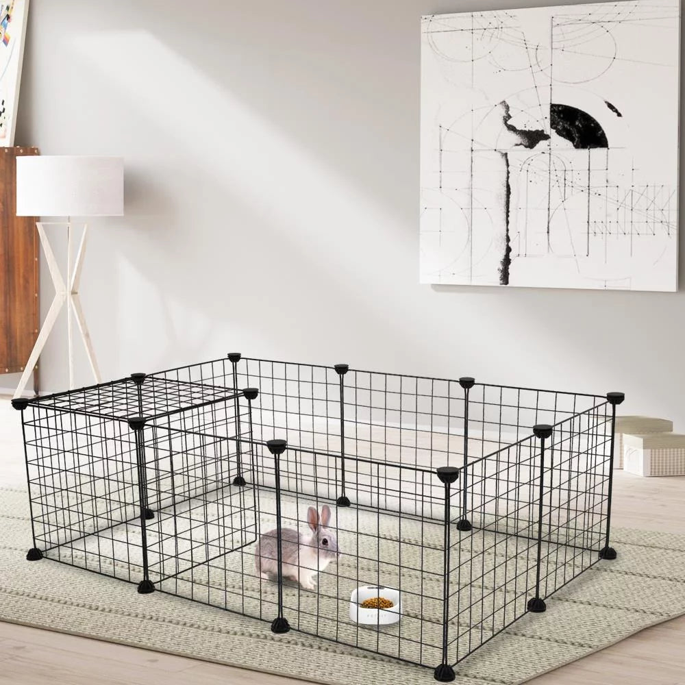 Pet Playpen,Multipurpose DIY Black, Small Animal Cage Indoor Portable Metal Wire Yard Fence for Small Animals, Guinea Pigs, Rabbits Kennel Crate Fence Tent.