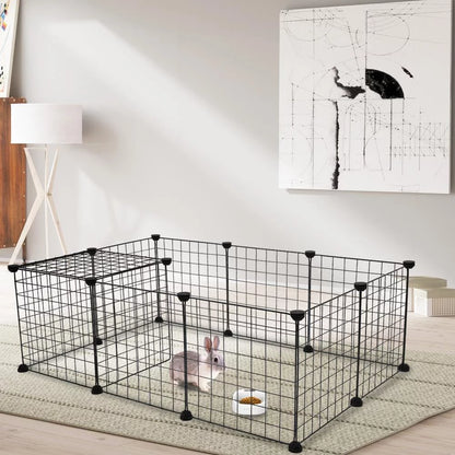 Pet Playpen,Multipurpose DIY Black, Small Animal Cage Indoor Portable Metal Wire Yard Fence for Small Animals, Guinea Pigs, Rabbits Kennel Crate Fence Tent.