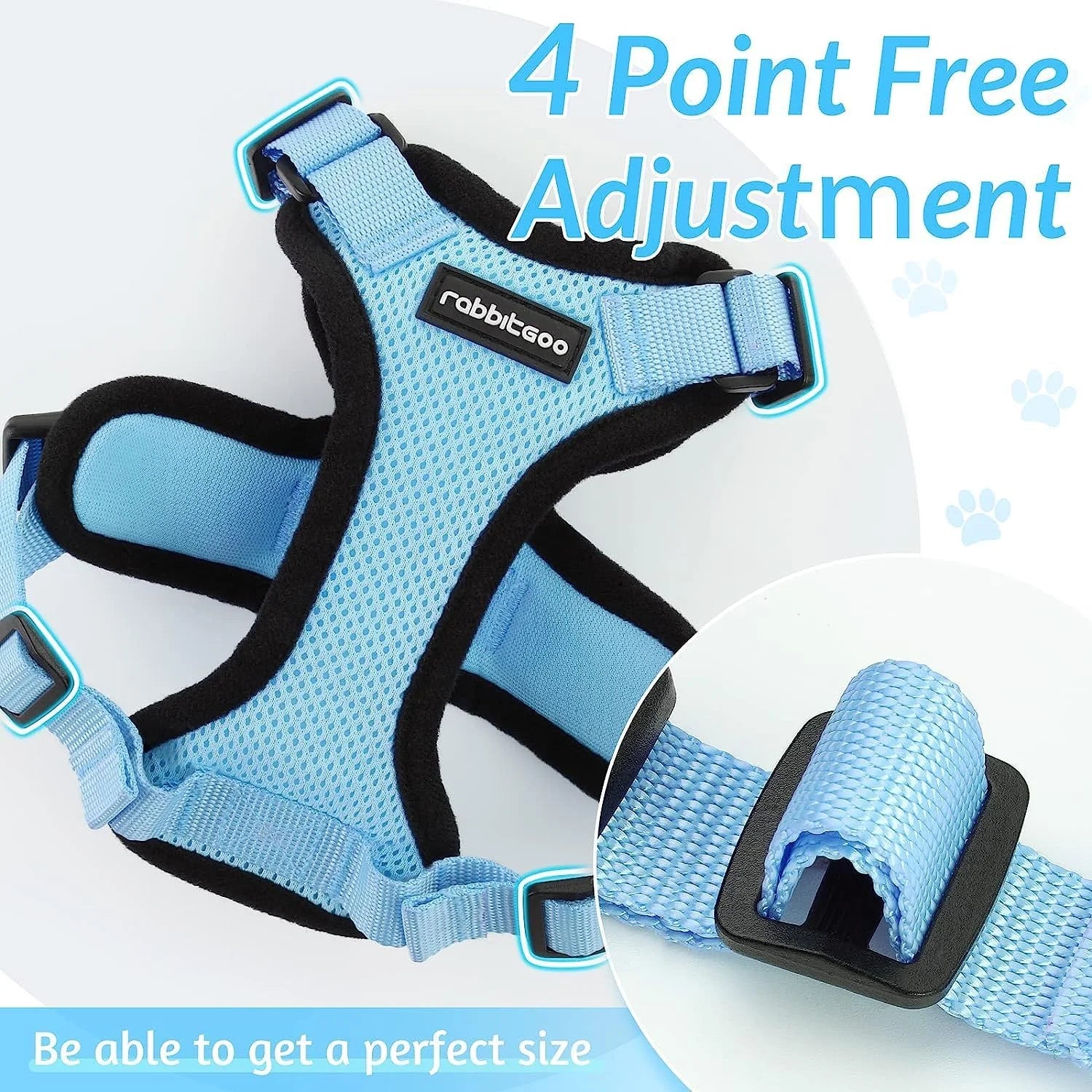 Cat Harness and Leash for Walking, Escape Proof Soft Adjustable Vest Harnesses for Cats, Easy Control Breathable Reflective Strips Jacket, Baby Blue