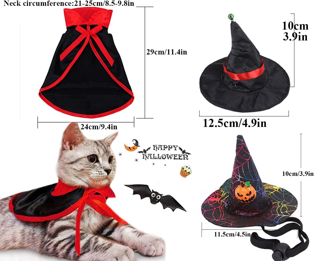 4 Pieces Halloween Pet Costume Set Bat Wings Witch Cloak Wizard Hat for Cats and Small Dogs Cute Puppy Cat Dress up Accessories Cosplay Halloween Party Decorations (Halloween)