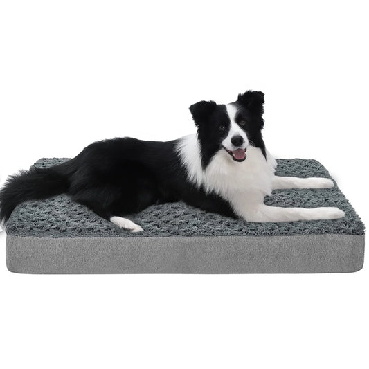 Dog Beds for Large Dogs Washable, Dog Crate Pads with Removable Cover & Faux Fur, Soft Plush Memory Foam Orthopedic Dogs Bed Mat, Suitable for Dogs up to 65 Lbs (Grey, 36"X27"X3")