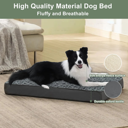 Dog Beds for Large Dogs Washable, Dog Crate Pads with Removable Cover & Faux Fur, Soft Plush Memory Foam Orthopedic Dogs Bed Mat, Suitable for Dogs up to 65 Lbs (Grey, 36"X27"X3")