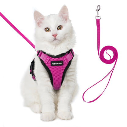 Cat Harness and Leash for Walking, Escape Proof Soft Adjustable Vest Harnesses for Cats, Easy Control Breathable Reflective Strips Jacket, Rose Red