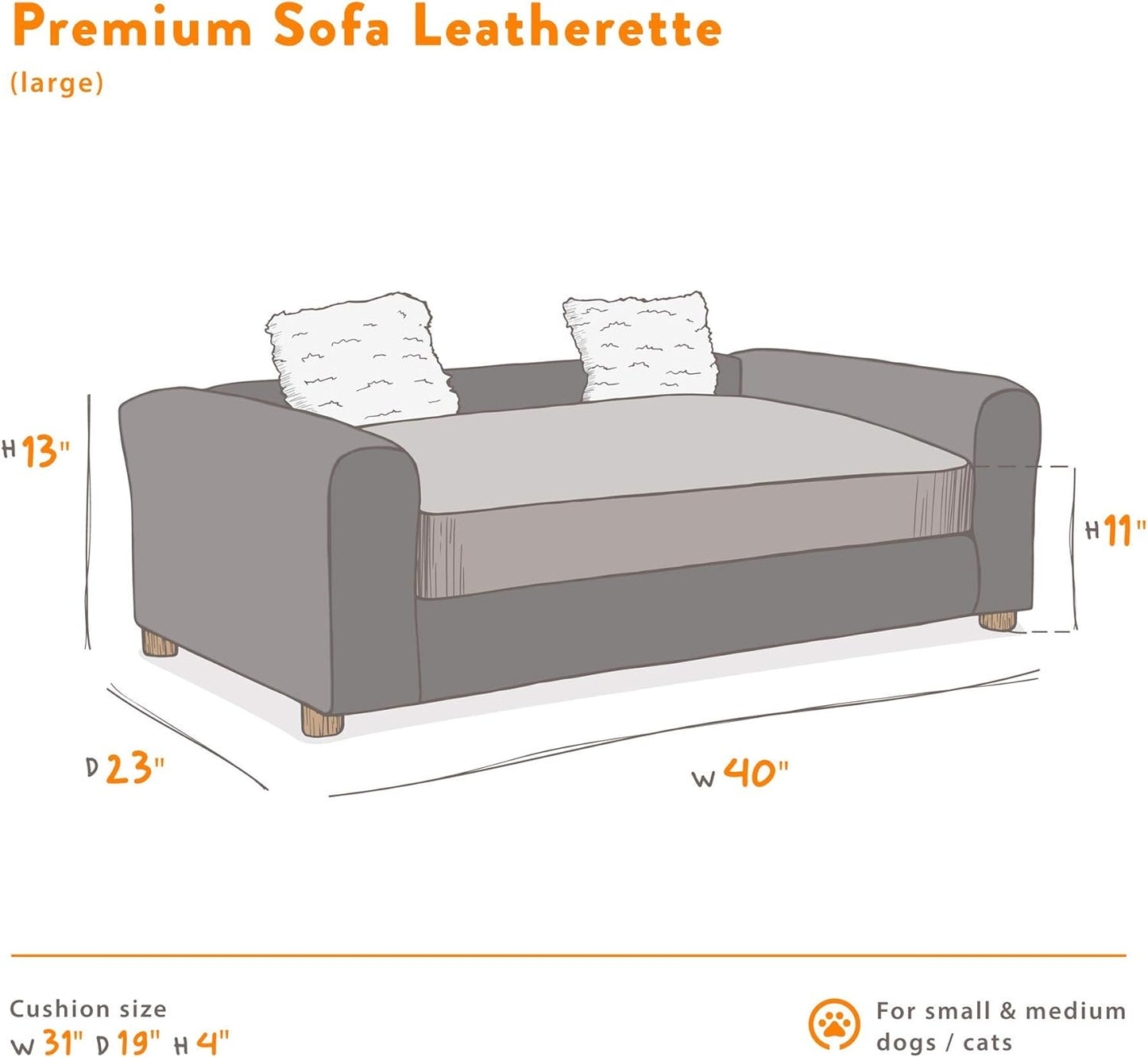 Premium Leatherette Pets Sofa, Regular, Brown, Large