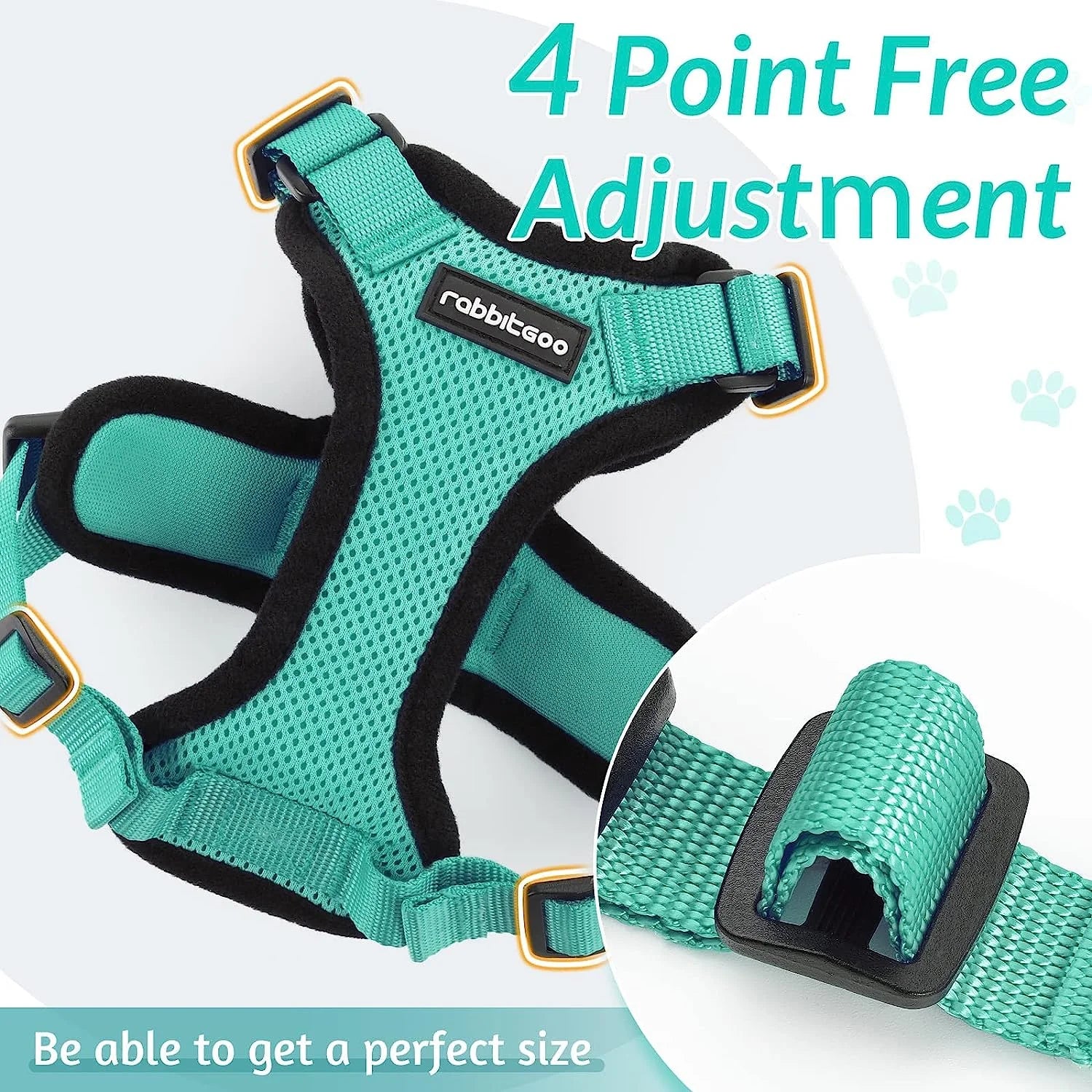 Cat Harness and Leash for Walking, Escape Proof Soft Adjustable Vest Harnesses for Cats, Easy Control Breathable Reflective Strips Jacket, Turquoise Green