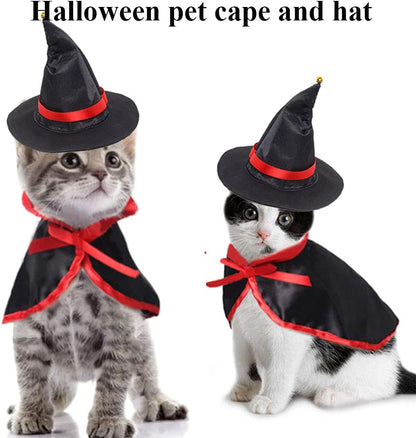 4 Pieces Halloween Pet Costume Set Bat Wings Witch Cloak Wizard Hat for Cats and Small Dogs Cute Puppy Cat Dress up Accessories Cosplay Halloween Party Decorations (Halloween)